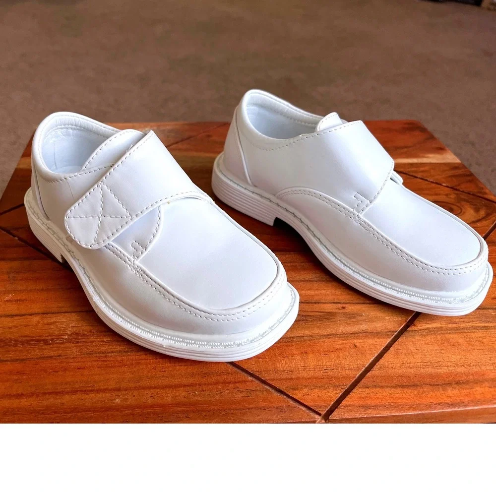 Lito Frank-A Boys White PU Dress Shoes Hook and Loop Loafers Size‎ 8 NEW